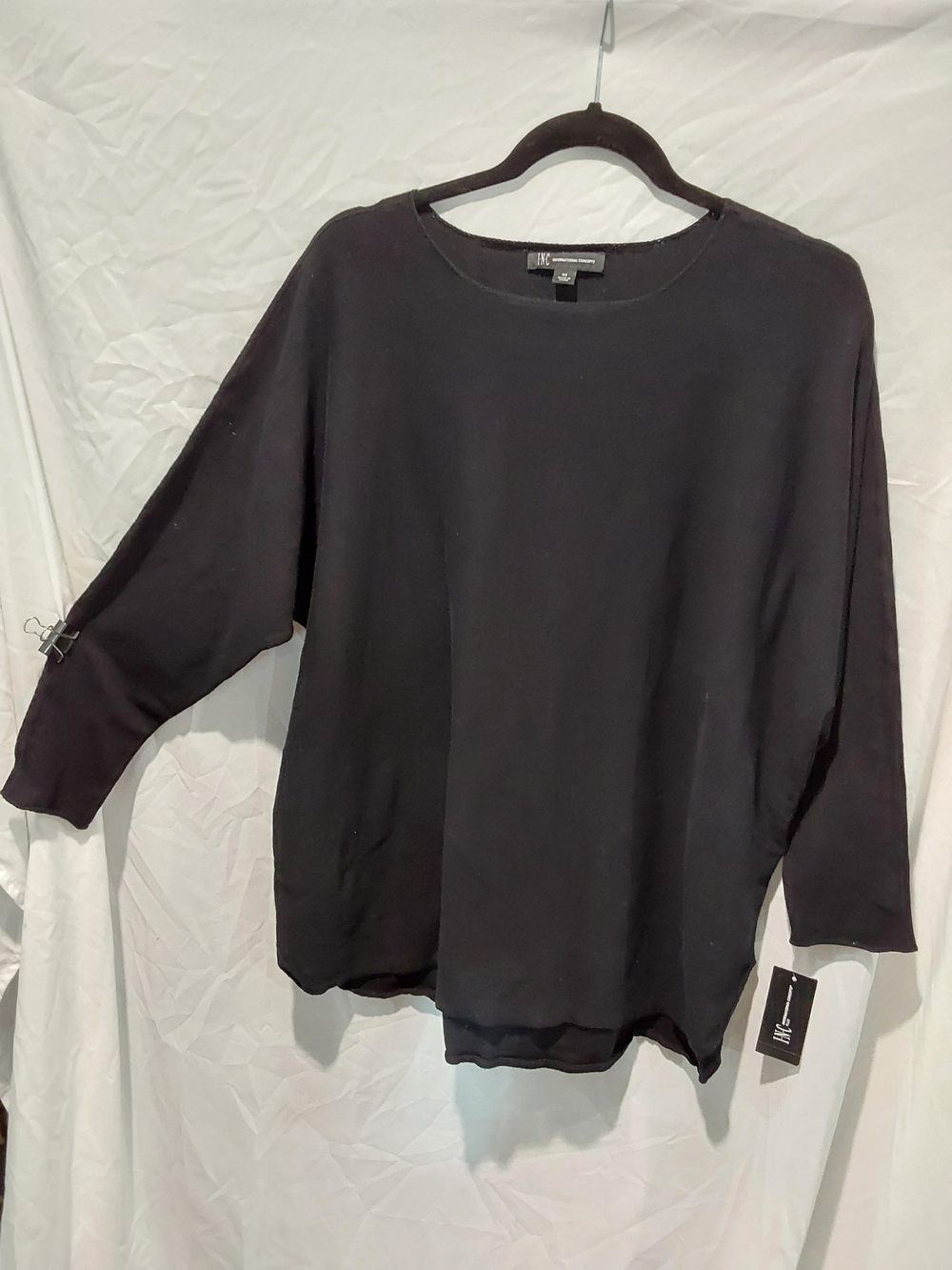 INC International Concepts Black Relaxed Crewneck Sweater